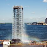 Photo of Brooklyn waterfall test between Piers 4 and 5 by Jake Dobkin.